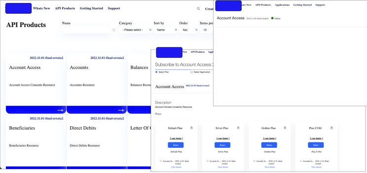 Example of a bank's Open Banking developer portal in the region: an API product catalog with subscription plans